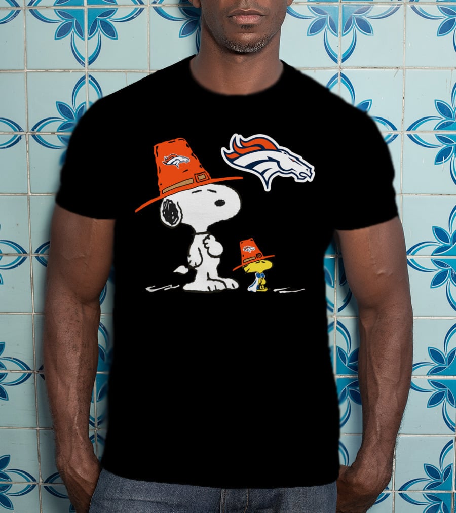 Broncos Snoopy Woodstock Orange Hat Nfl Peanuts T-Shirt