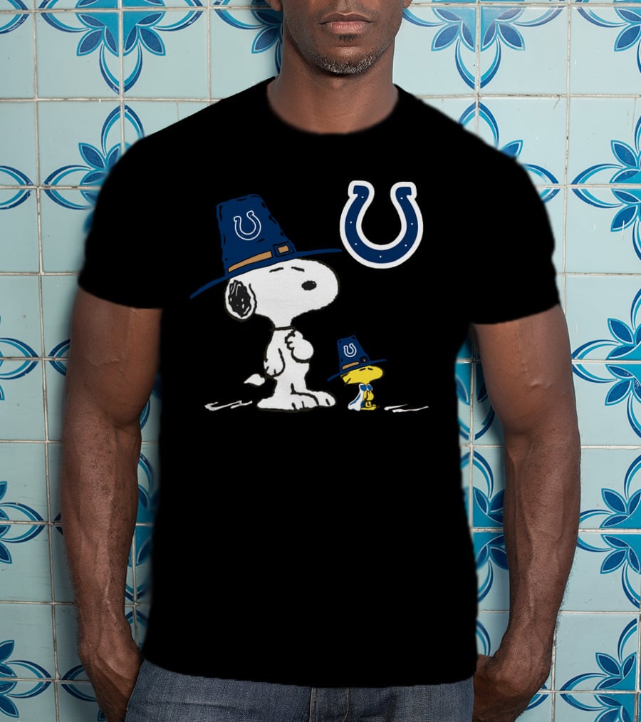 Indianapolis Colts Snoopy And Woodstock Thanksgiving Pilgrim Hats T-Shirt