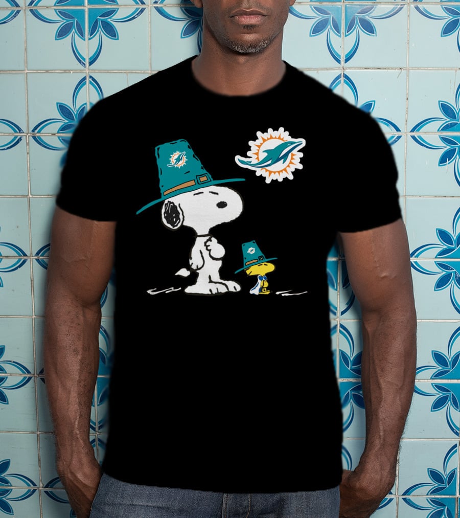 Miami Dolphins Snoopy Woodstock Thanksgiving Football T-Shirt