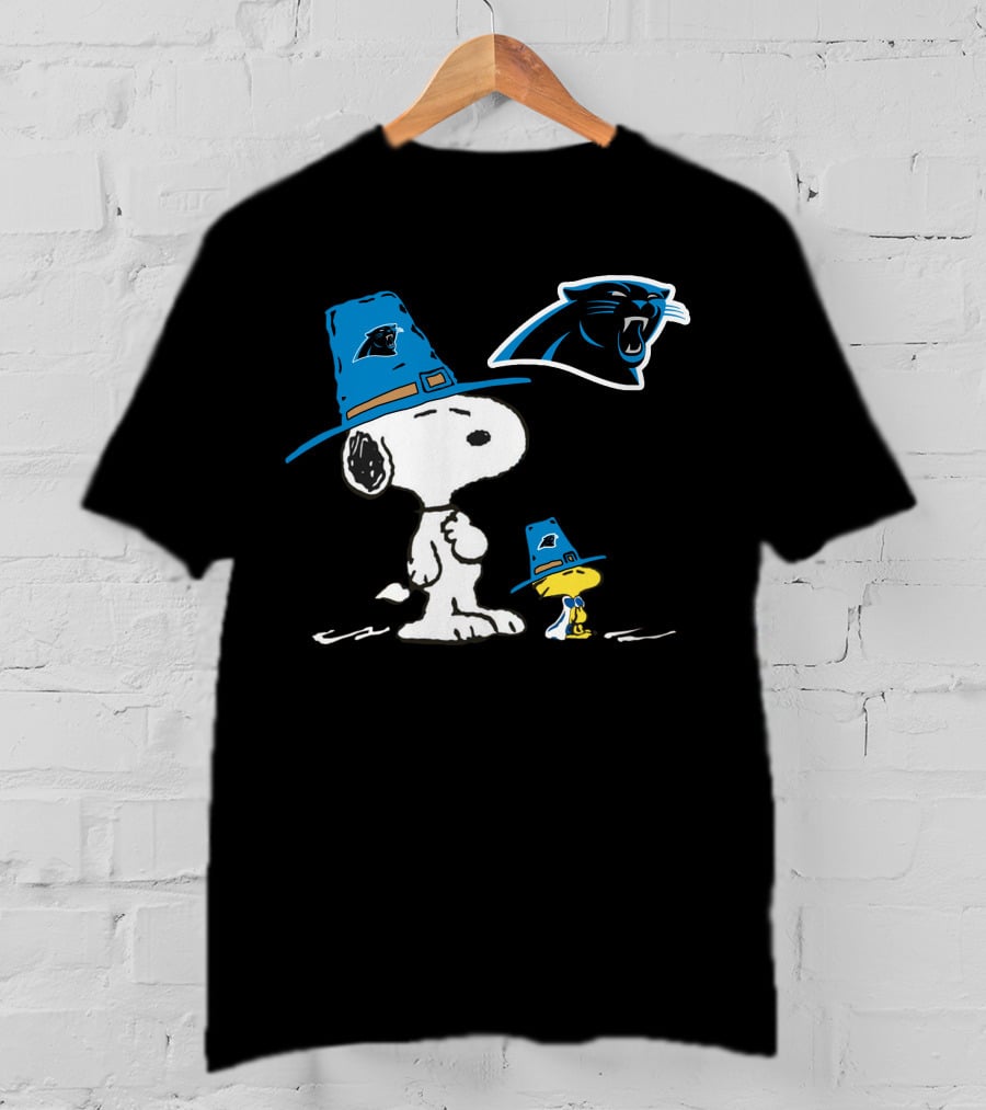 Carolina Panthers Snoopy Thanksgiving Pilgrim Hat Peanuts T-Shirt