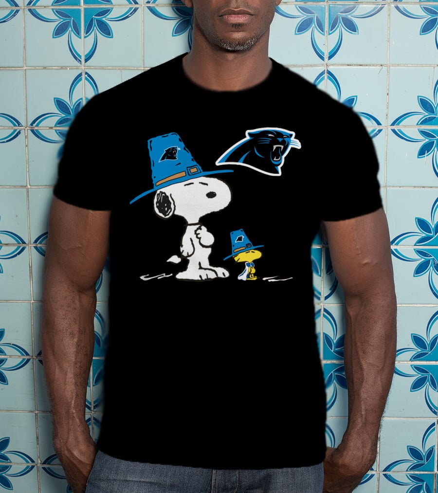 Carolina Panthers Snoopy Thanksgiving Pilgrim Hat Peanuts T-Shirt