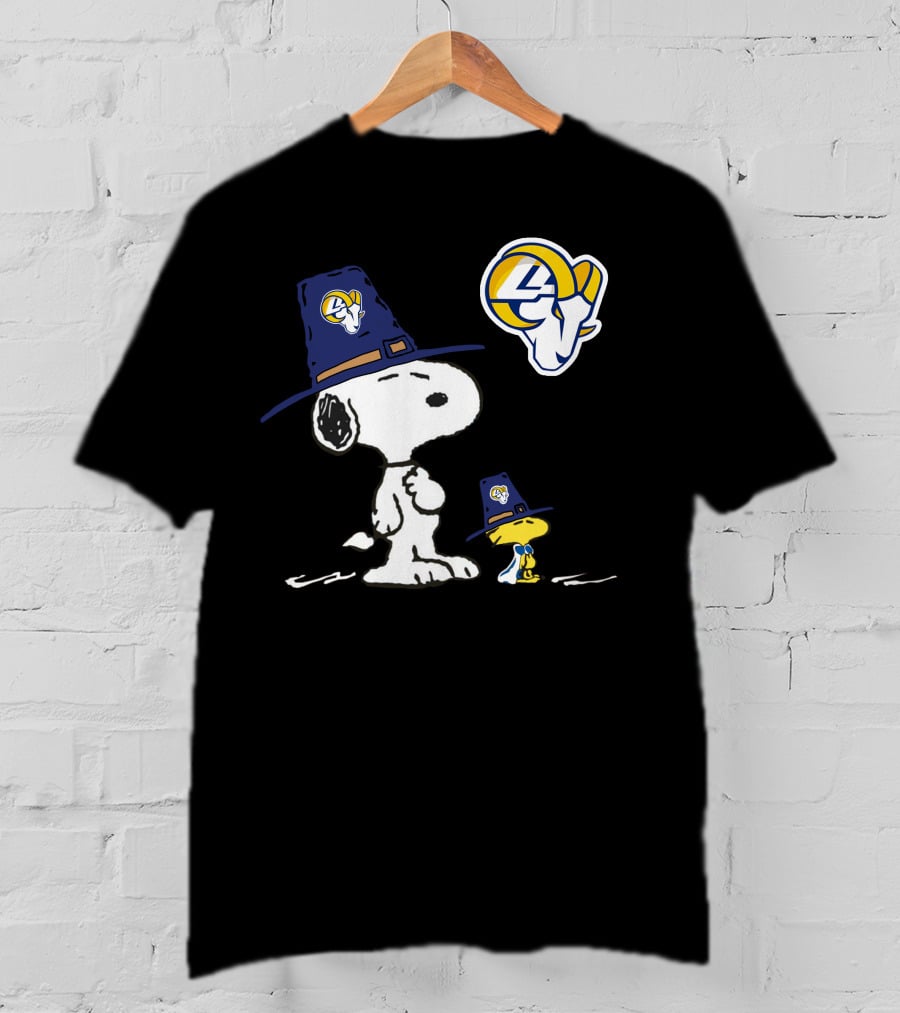 Snoopy And Woodstock In Rams Hats With Rams T-Shirt