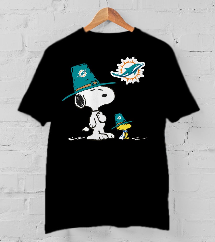 Snoopy And Woodstock Miami Dolphins Thanksgiving Hat T-Shirt