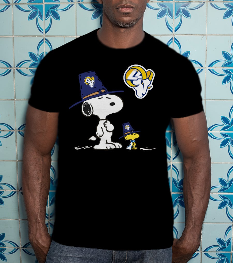 Los Angeles Rams Snoopy And Woodstock Thanksgiving Pilgrim Hat T-Shirt
