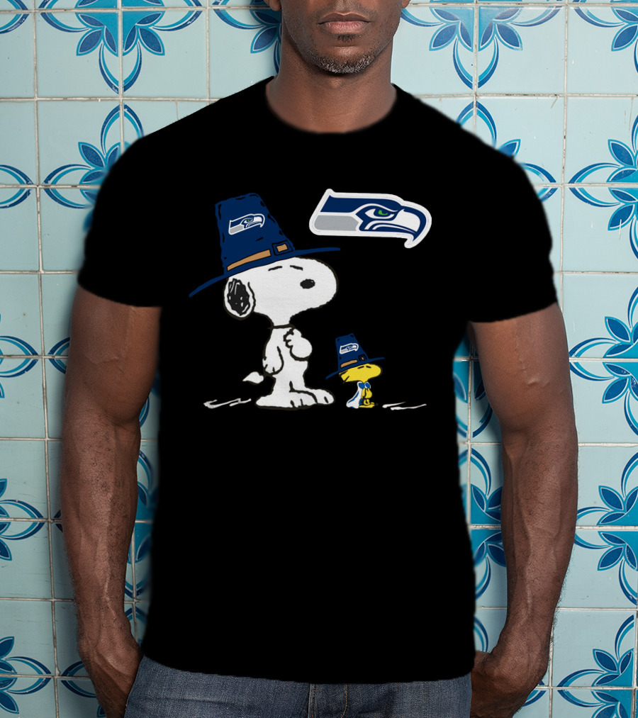 Seahawks Snoopy And Woodstock In Pilgrim Hats T-Shirt