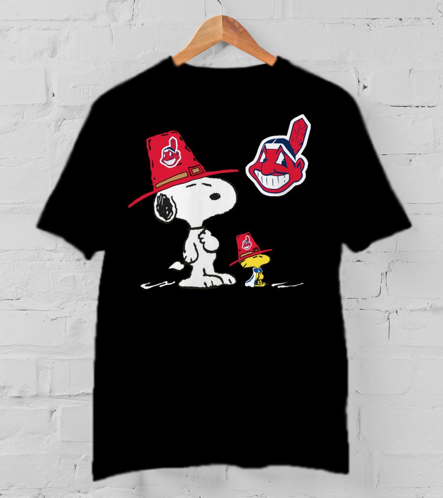 Cleveland Indians Snoopy Woodstock Chief Wahoo Hat T-Shirt