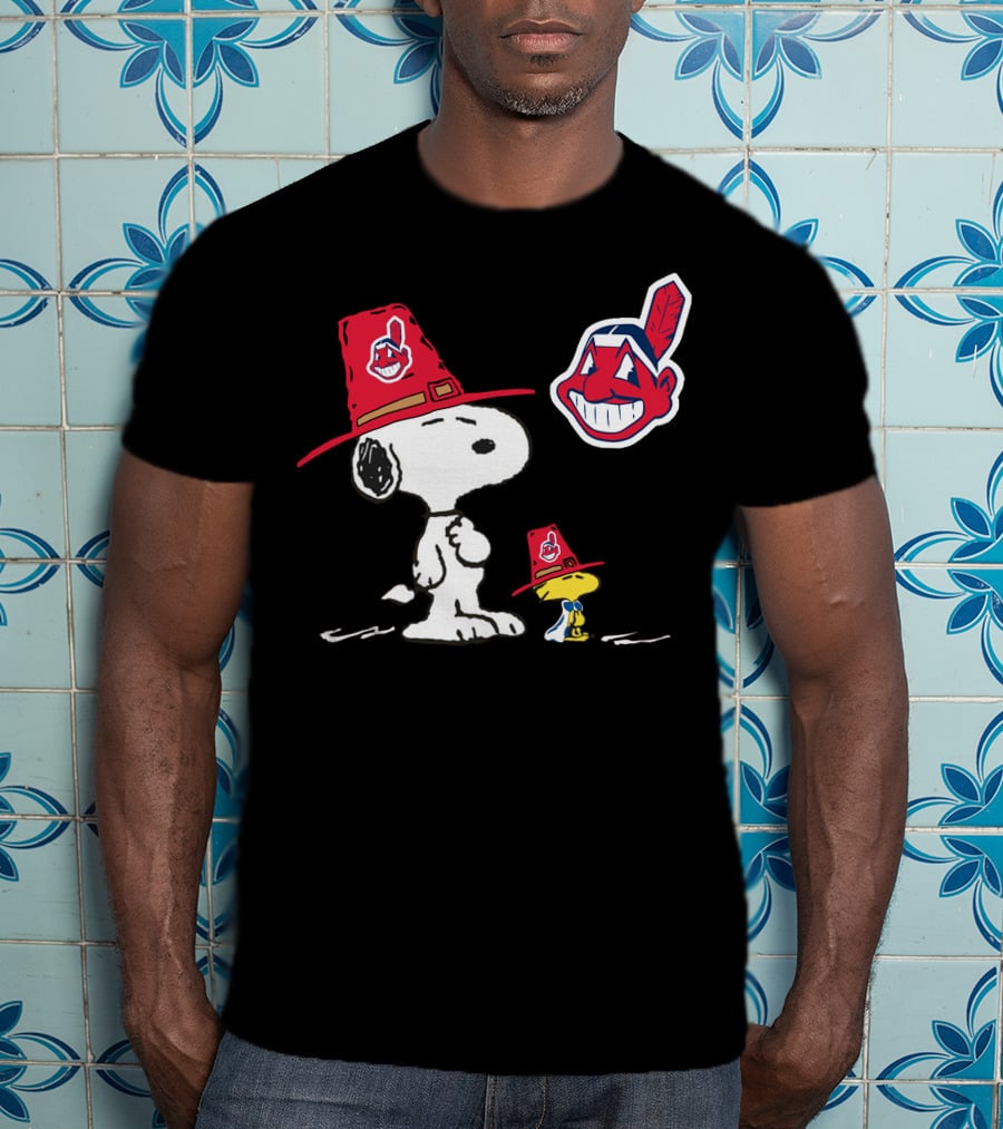 Cleveland Indians Snoopy Woodstock Chief Wahoo Hat T-Shirt