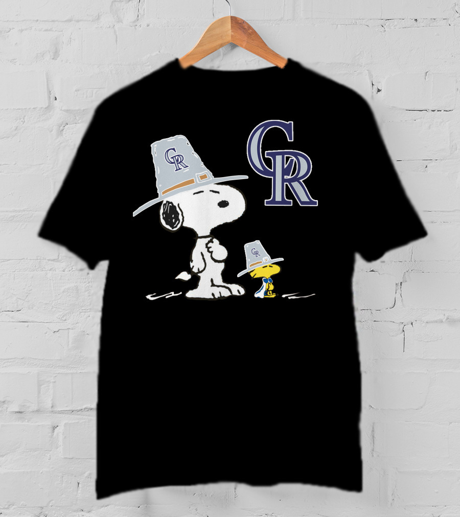 Colorado Rockies Snoopy Woodstock Thanksgiving Pilgrim Hats T-Shirt