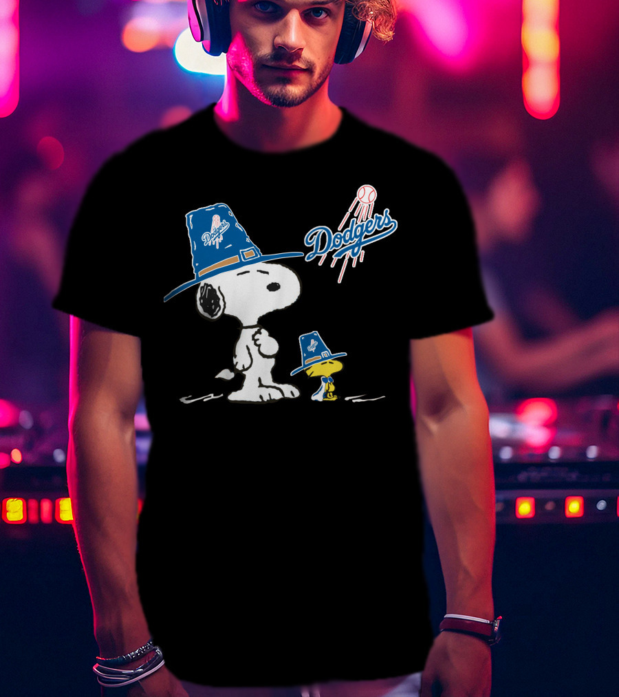 Los Angeles Dodgers Snoopy Woodstock Baseball Hat Peanuts T-Shirt
