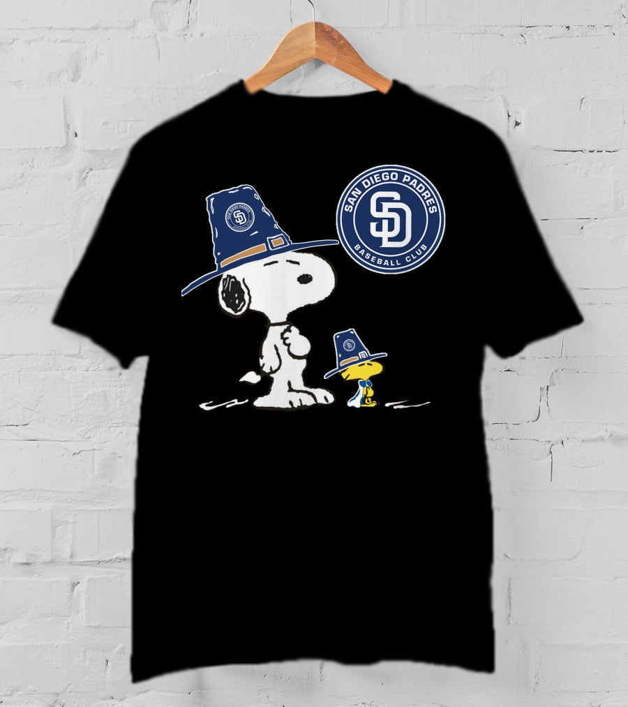San Diego Padres Snoopy Woodstock Baseball Club Pilgrim Hat T-Shirt