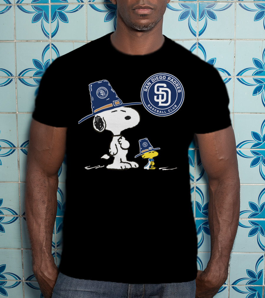 San Diego Padres Snoopy Woodstock Baseball Club Pilgrim Hat T-Shirt
