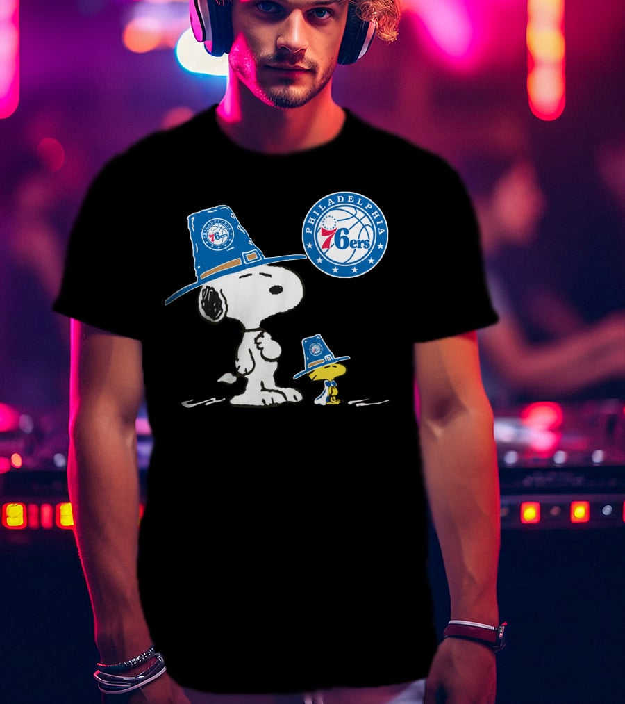 Philadelphia 76ers Snoopy Woodstock Pilgrim Hat Basketball T-Shirt
