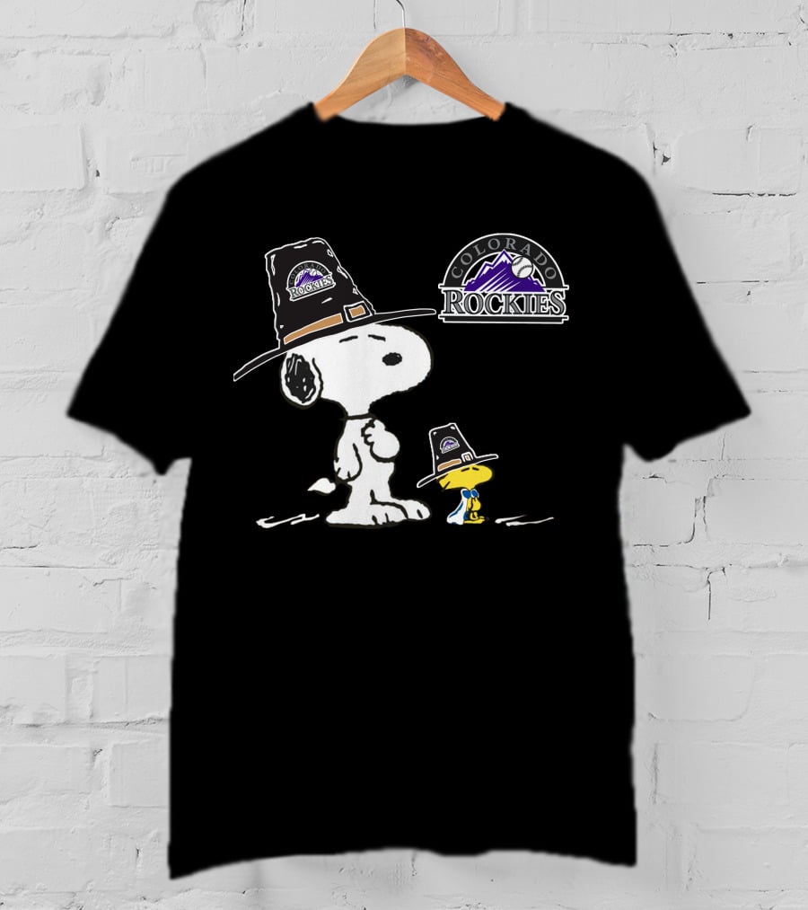 Colorado Rockies Snoopy Woodstock Pilgrim Hat T-Shirt