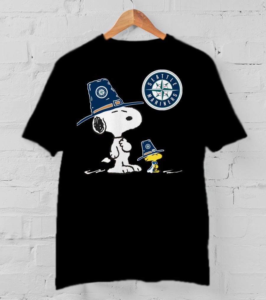 Seattle Mariners Snoopy Pilgrim Hat T-Shirt