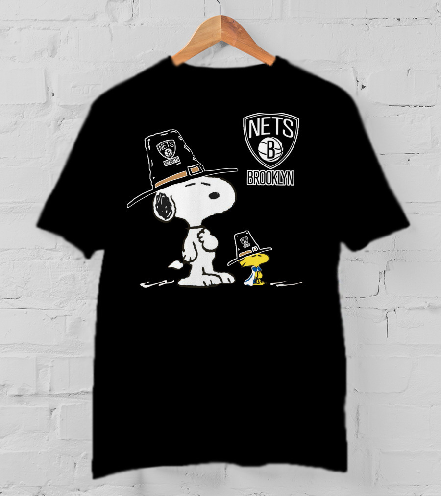 Brooklyn Nets Snoopy Woodstock Pilgrim Hats T-Shirt