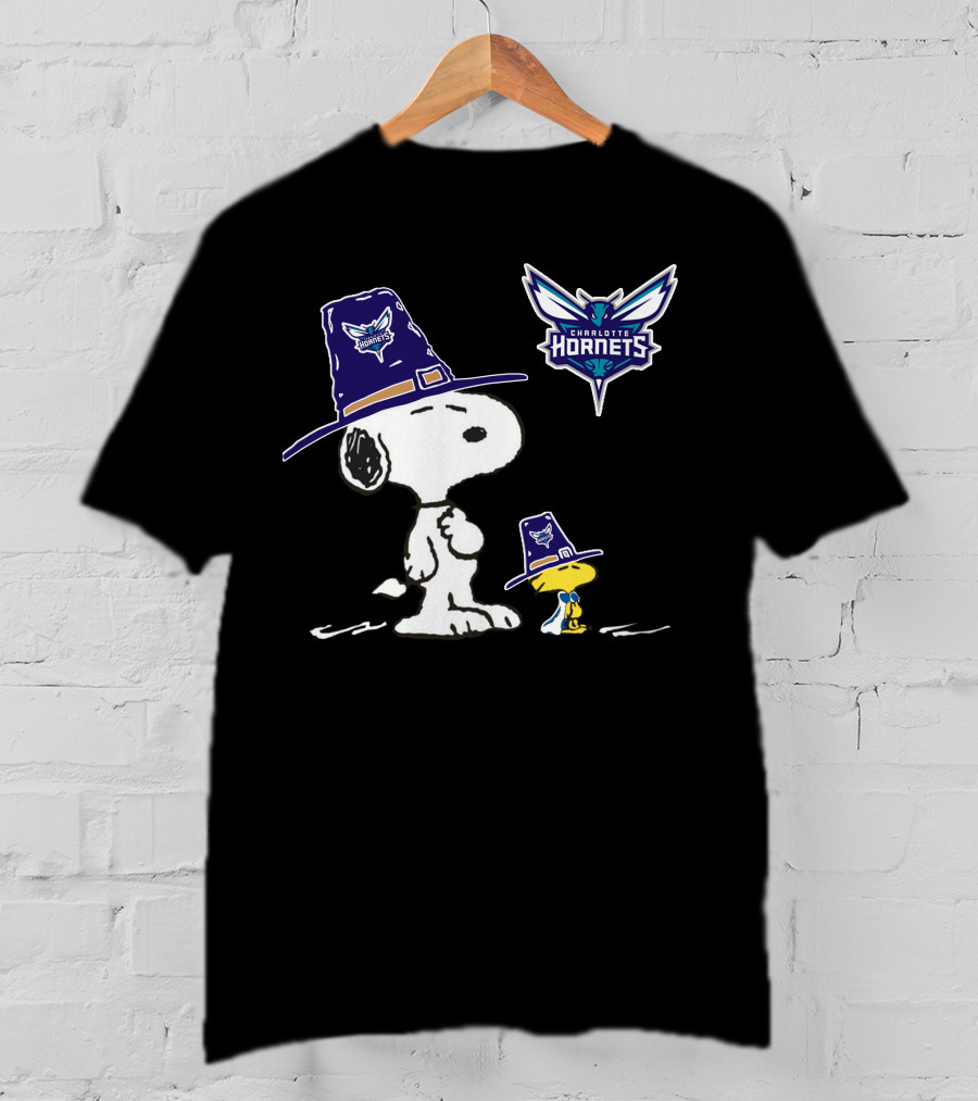 Charlotte Hornets Snoopy And Woodstock Thanksgiving Hat T-Shirt