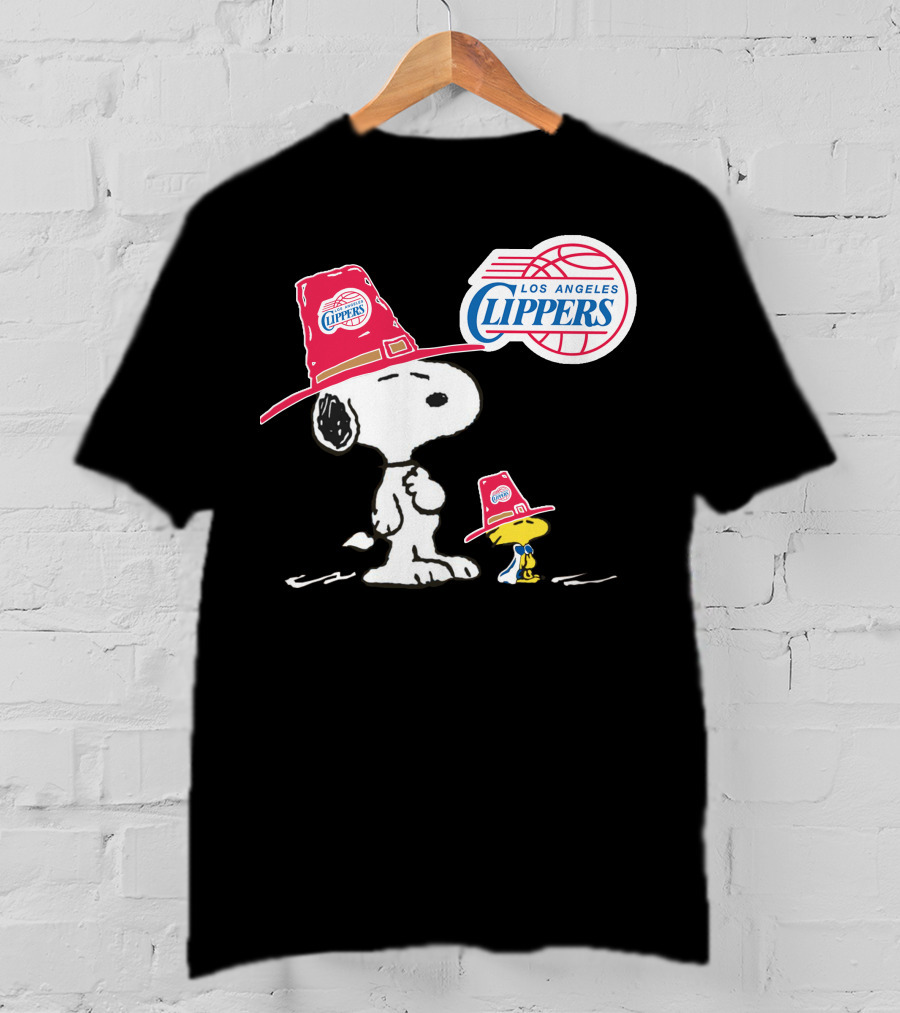 Los Angeles Clippers Snoopy With Woodstock In Team Hats T-Shirt