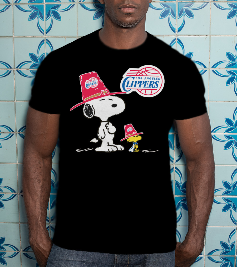Los Angeles Clippers Snoopy With Woodstock In Team Hats T-Shirt