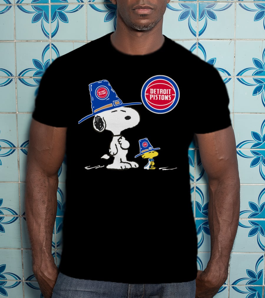 Detroit Pistons Snoopy And Woodstock With Basketball T-Shirt