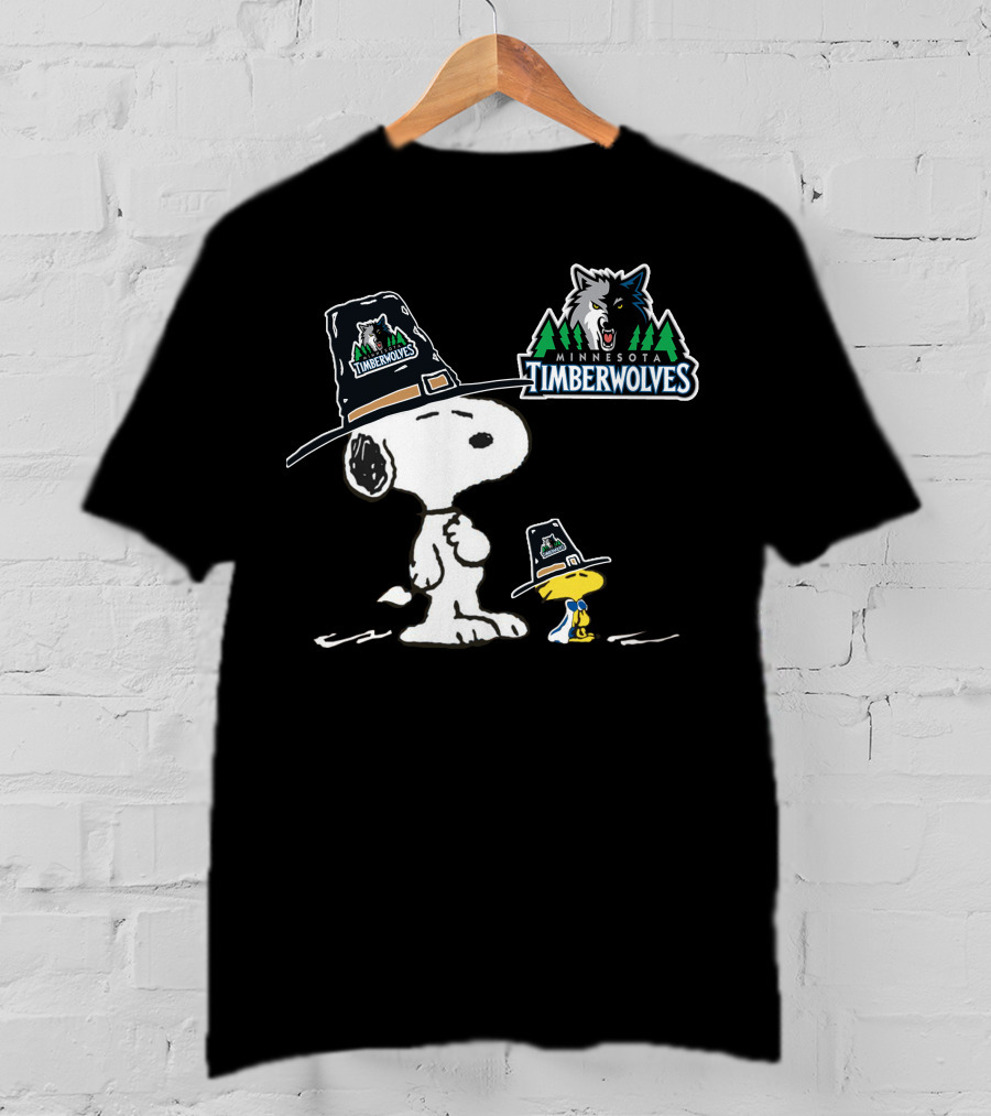 Minnesota Timberwolves Snoopy And Woodstock Pilgrim Hat T-Shirt