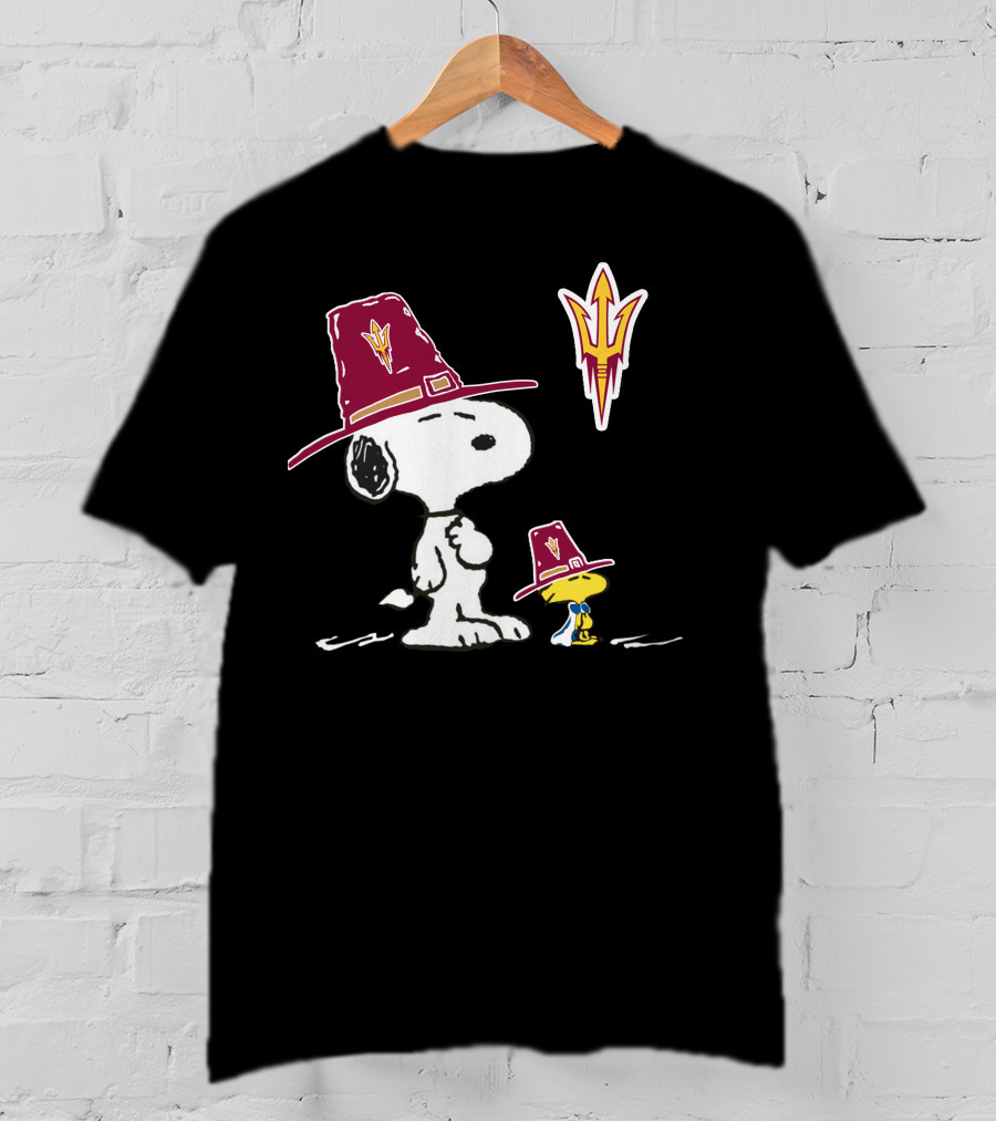 Arizona State Sun Devils Snoopy Woodstock Thanksgiving Pilgrim Hats T-Shirt