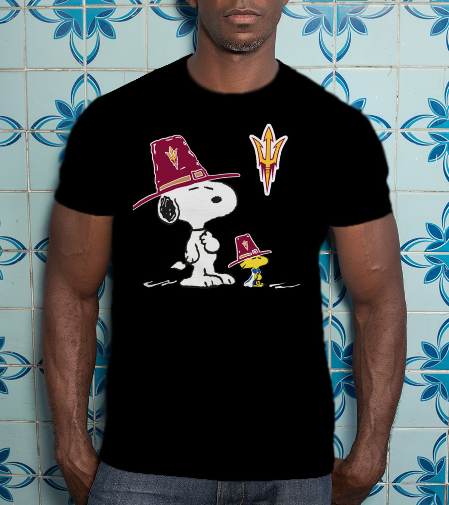 Arizona State Sun Devils Snoopy Woodstock Thanksgiving Pilgrim Hats T-Shirt