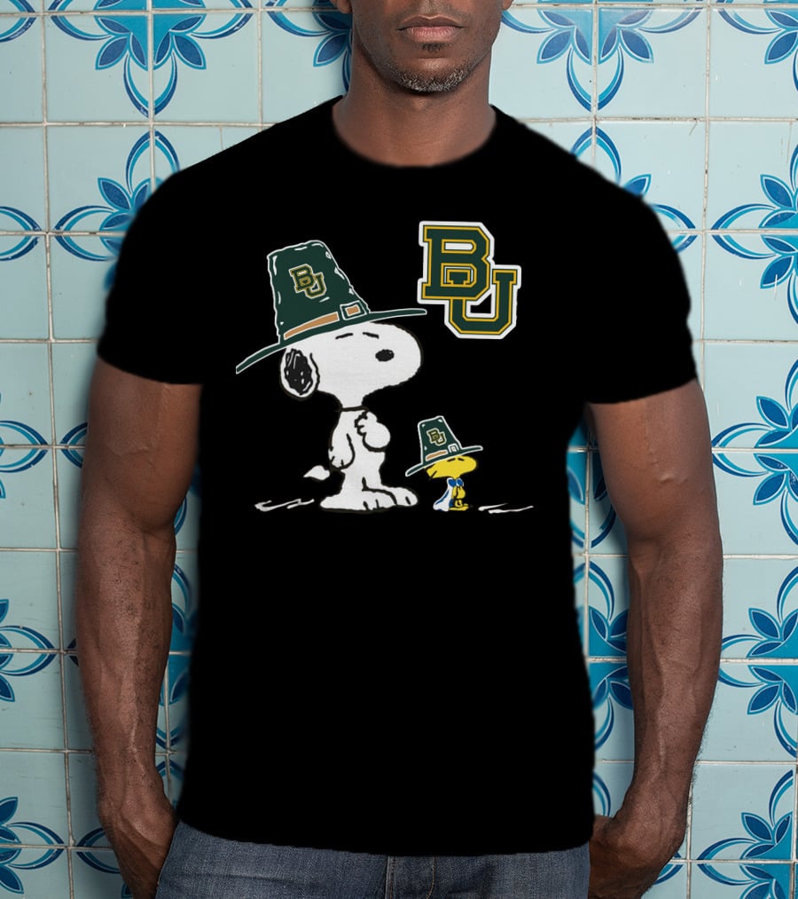 Baylor BU Snoopy And Woodstock In BU Green Hats T-Shirt