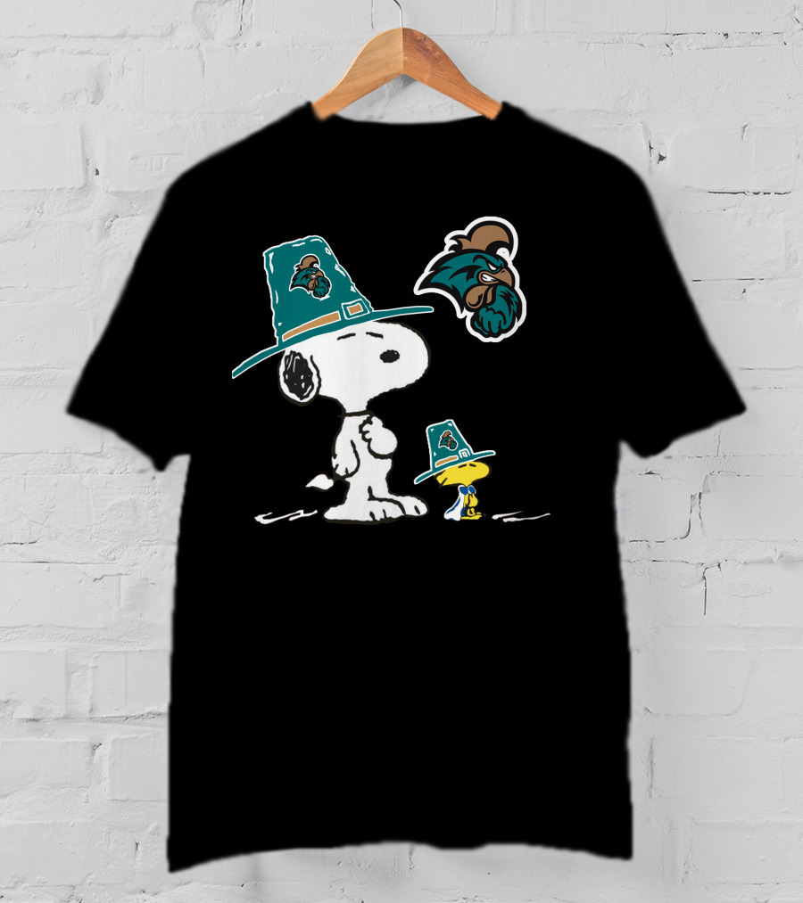 Coastal Carolina Chanticleers Snoopy Woodstock Peanuts Pilgrim Hats T-Shirt