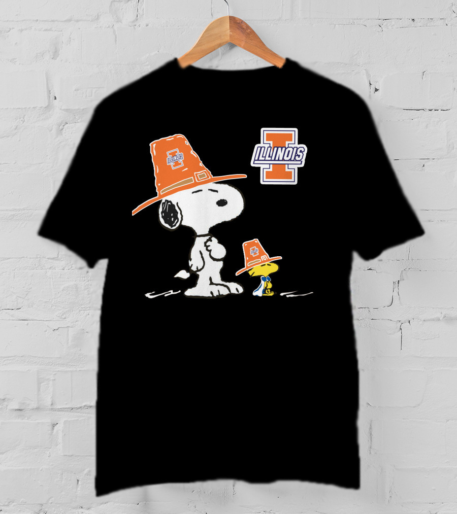 Illinois Fighting Illini Snoopy Woodstock Pilgrim Hats T-Shirt