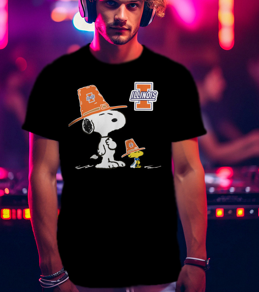 Illinois Fighting Illini Snoopy Woodstock Pilgrim Hats T-Shirt