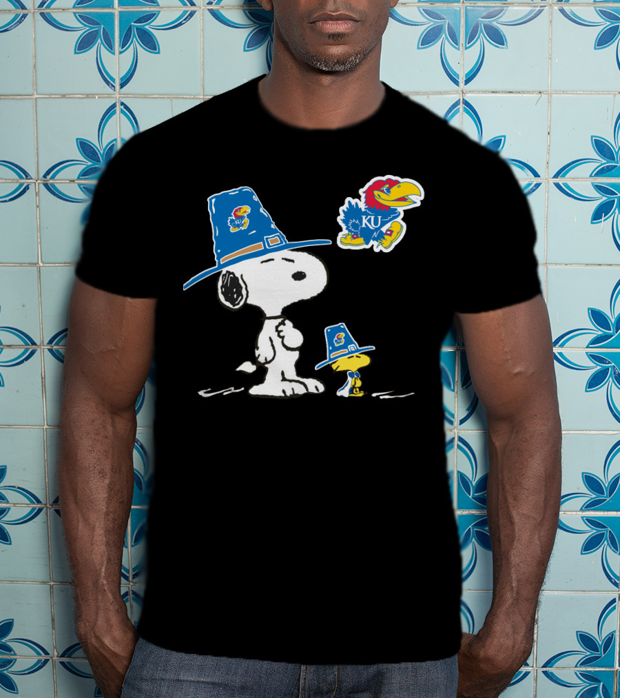 Kansas Jayhawks Snoopy Woodstock Pilgrim Hats KU Jayhawk T-Shirt
