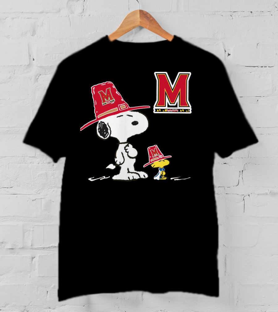 Maryland Terrapins Snoopy And Woodstock Pilgrim Hats T-Shirt