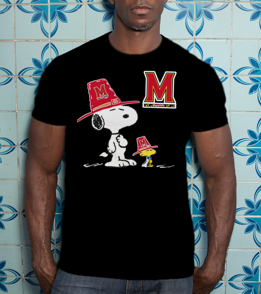 Maryland Terrapins Snoopy And Woodstock Pilgrim Hats T-Shirt