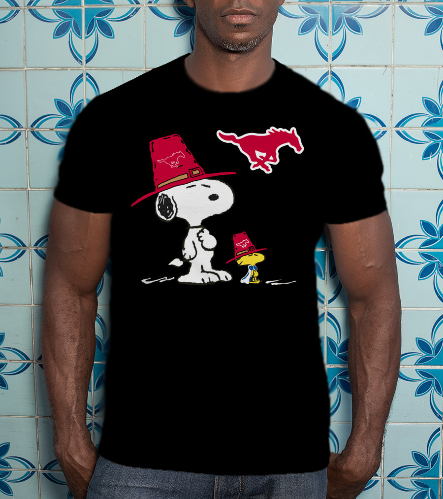 SMU Mustangs Snoopy Woodstock Cowboy Hats Peanuts T-Shirt
