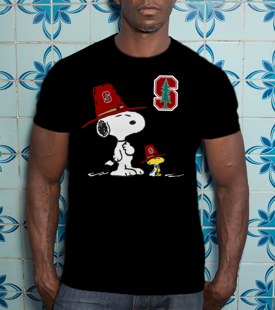 Stanford Cardinal Snoopy And Woodstock With Stanford T-Shirt
