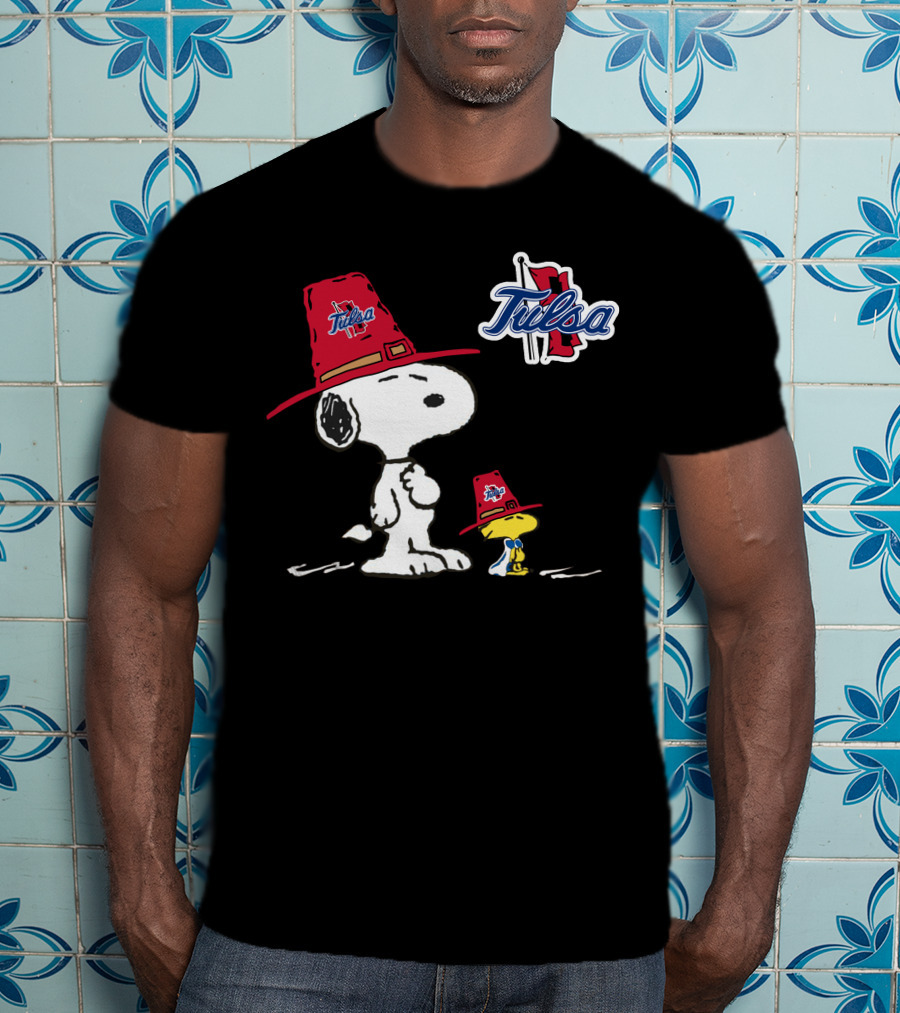 Tulsa Golden Hurricane Snoopy Woodstock Red Hat T-Shirt
