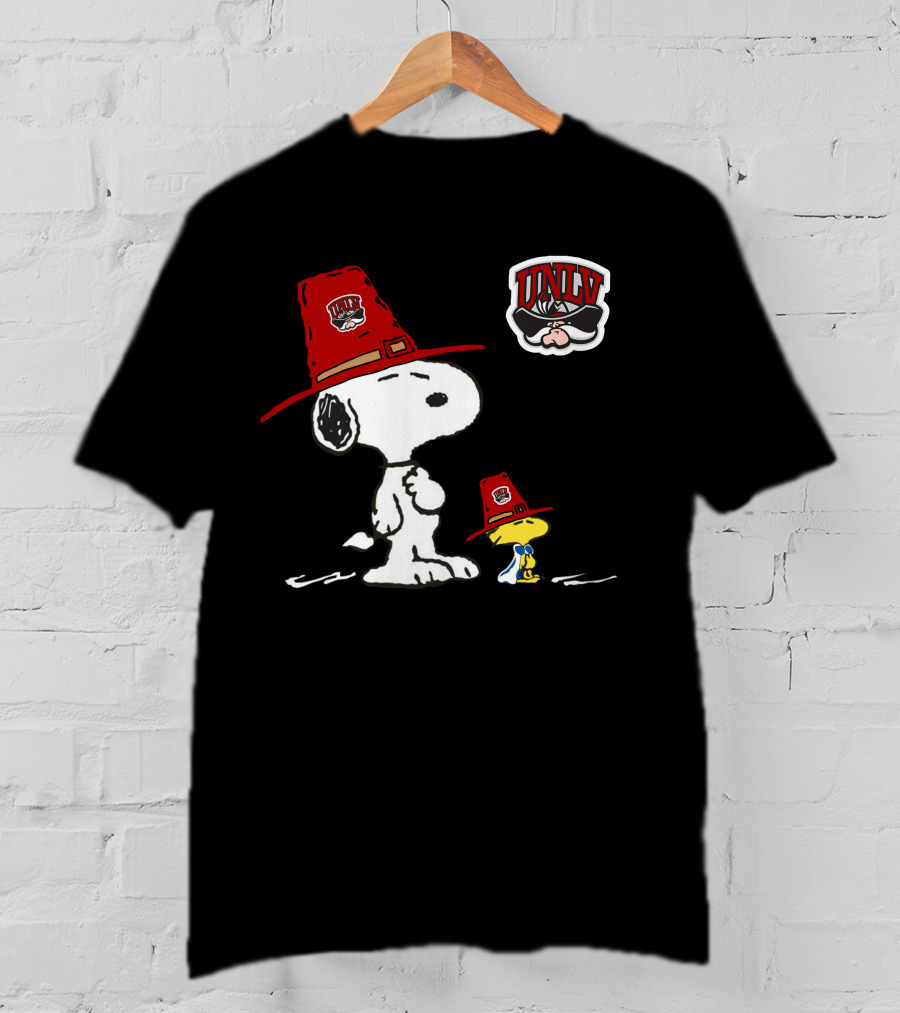 Snoopy Woodstock Unlv Rebels Logo Cowboy Hats Iconic Peanuts T-Shirt