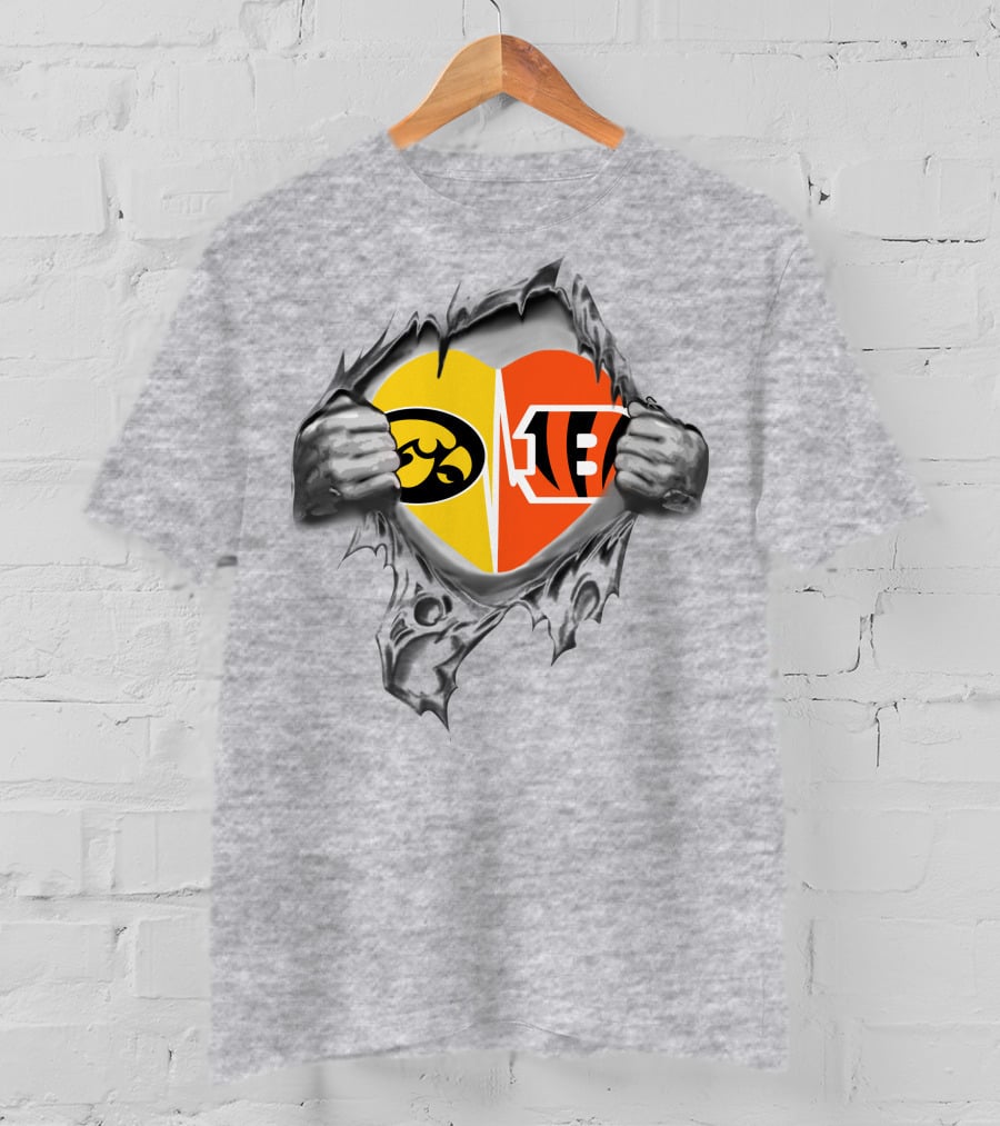 Iowa Hawkeyes Bengals Ripped Heart Logo Showdown T-Shirt
