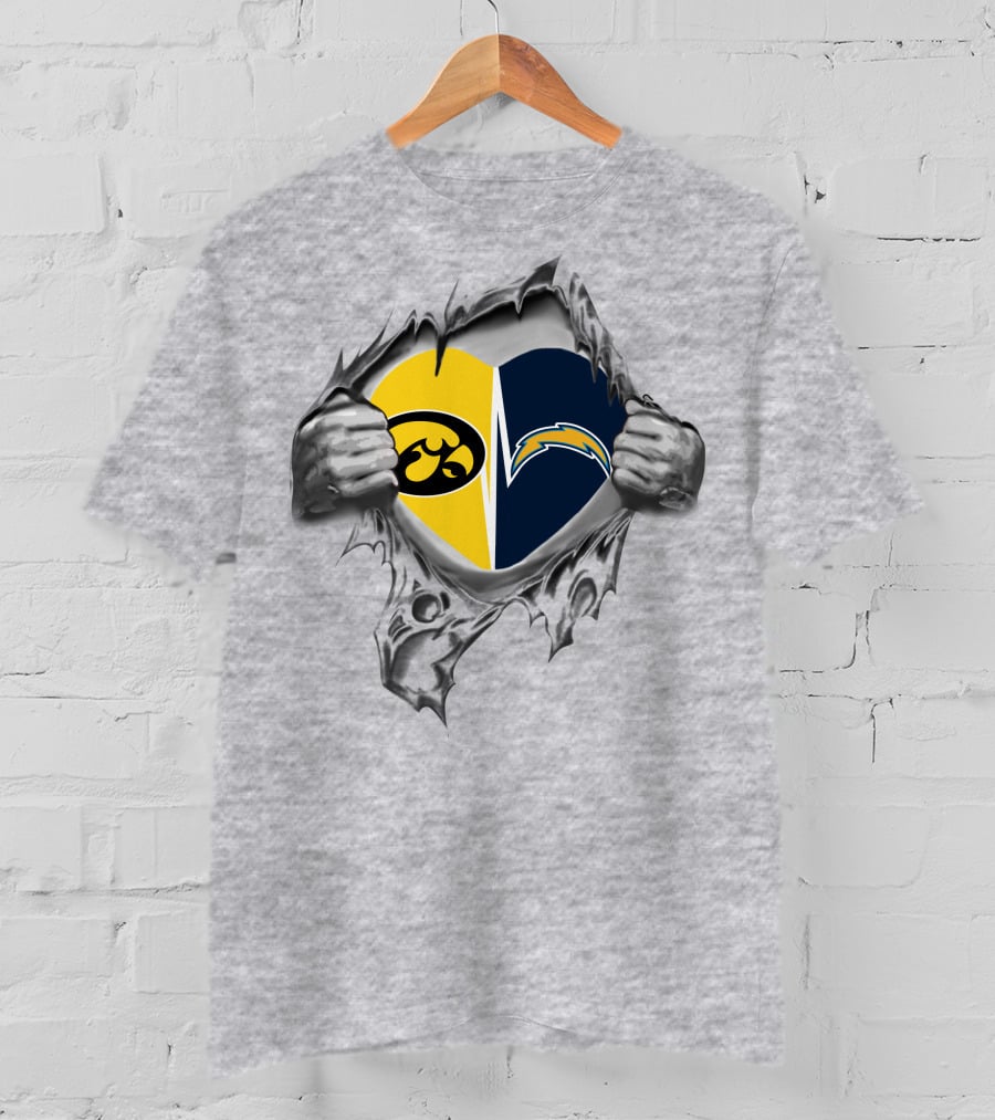 Iowa Hawkeyes Chargers Heart Logo Ripped Chest T-Shirt