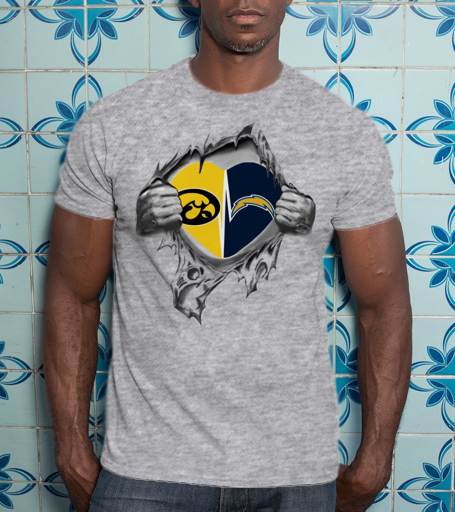 Iowa Hawkeyes Chargers Heart Logo Ripped Chest T-Shirt