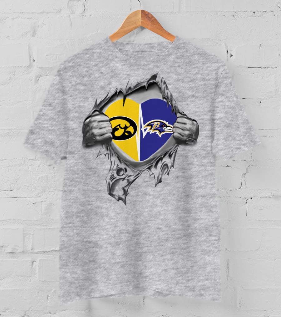 Iowa Hawkeyes Ravens Heart Logo Clash T-Shirt