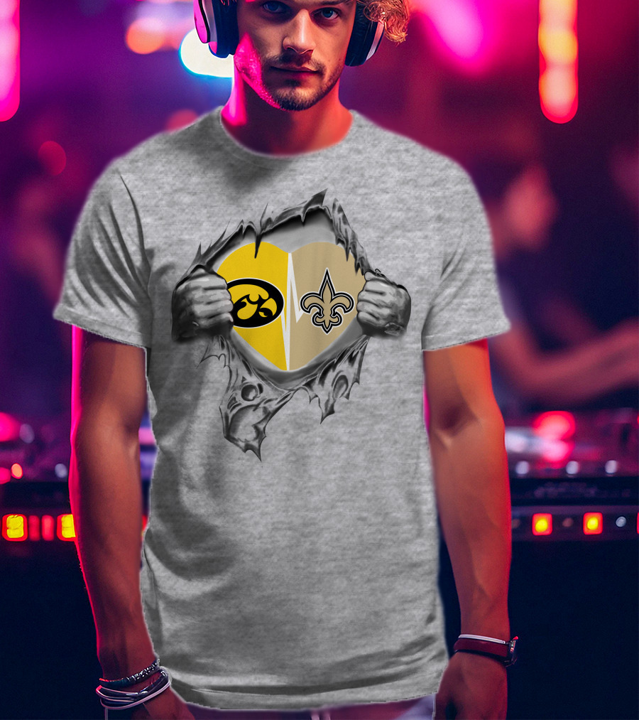 Iowa Hawkeyes New Orleans Saints Heart Logo Fan Pride T-Shirt