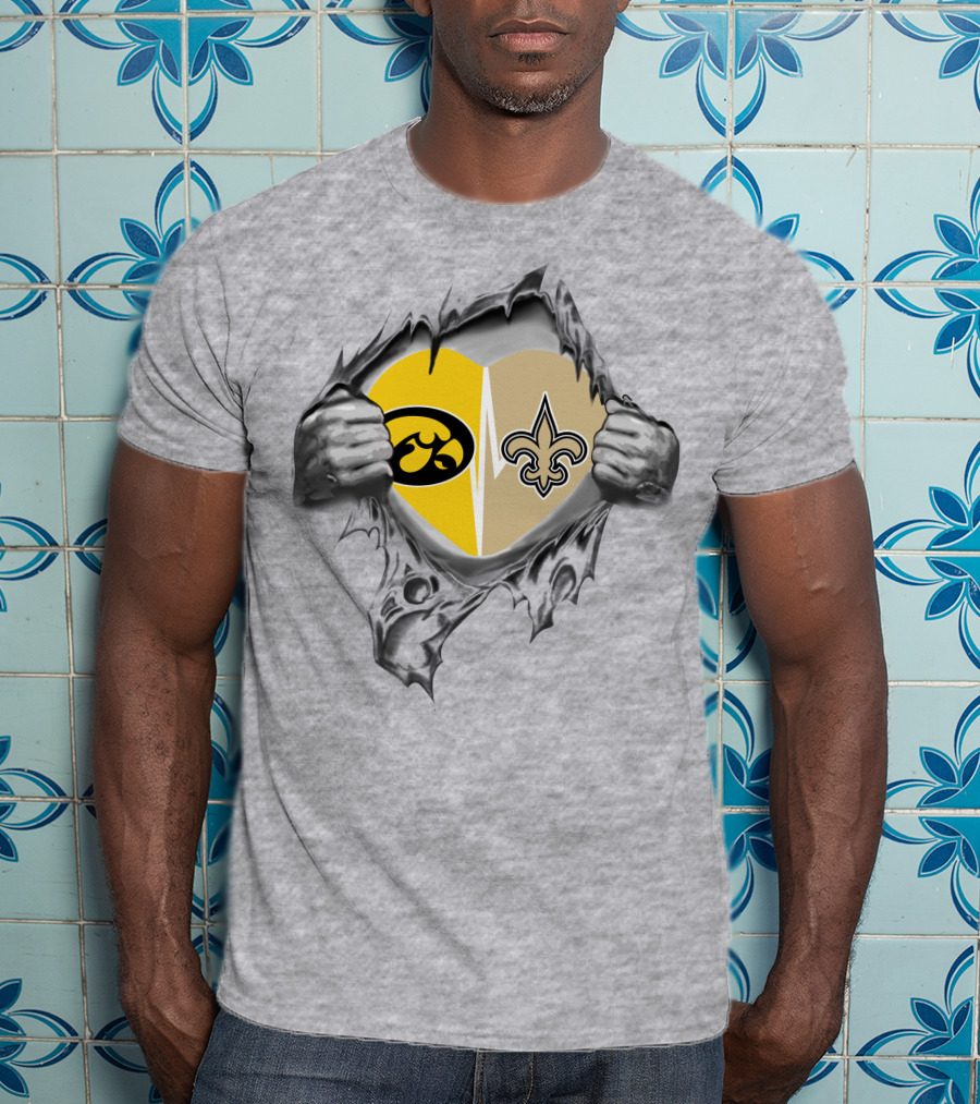 Iowa Hawkeyes New Orleans Saints Heart Logo Fan Pride T-Shirt
