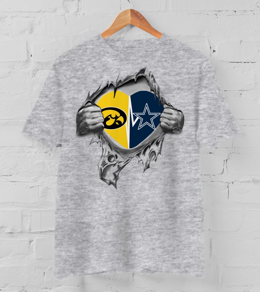 Iowa Hawkeyes Vs Dallas Cowboys Heart Logo Showdown T-Shirt