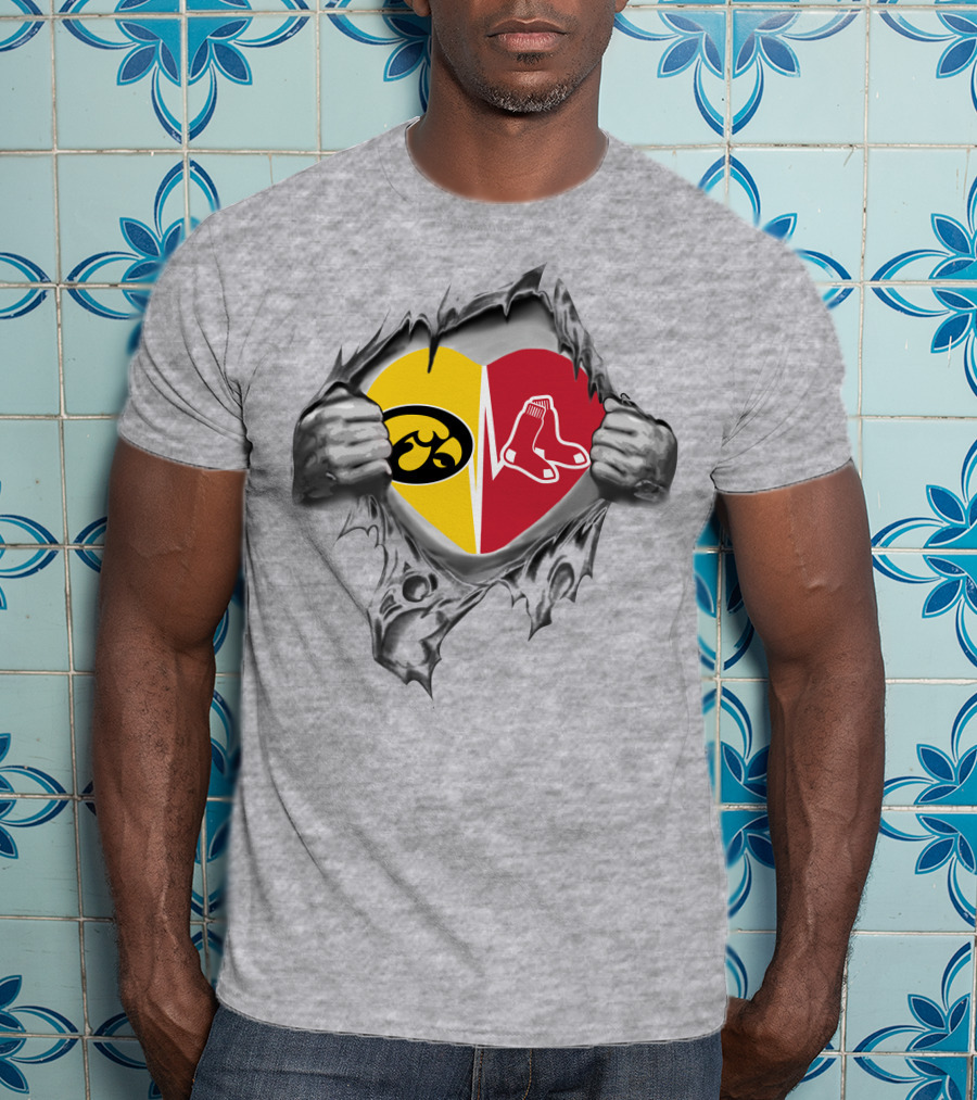 Iowa Hawkeyes Heart Meets Boston Red Sox Split T-Shirt