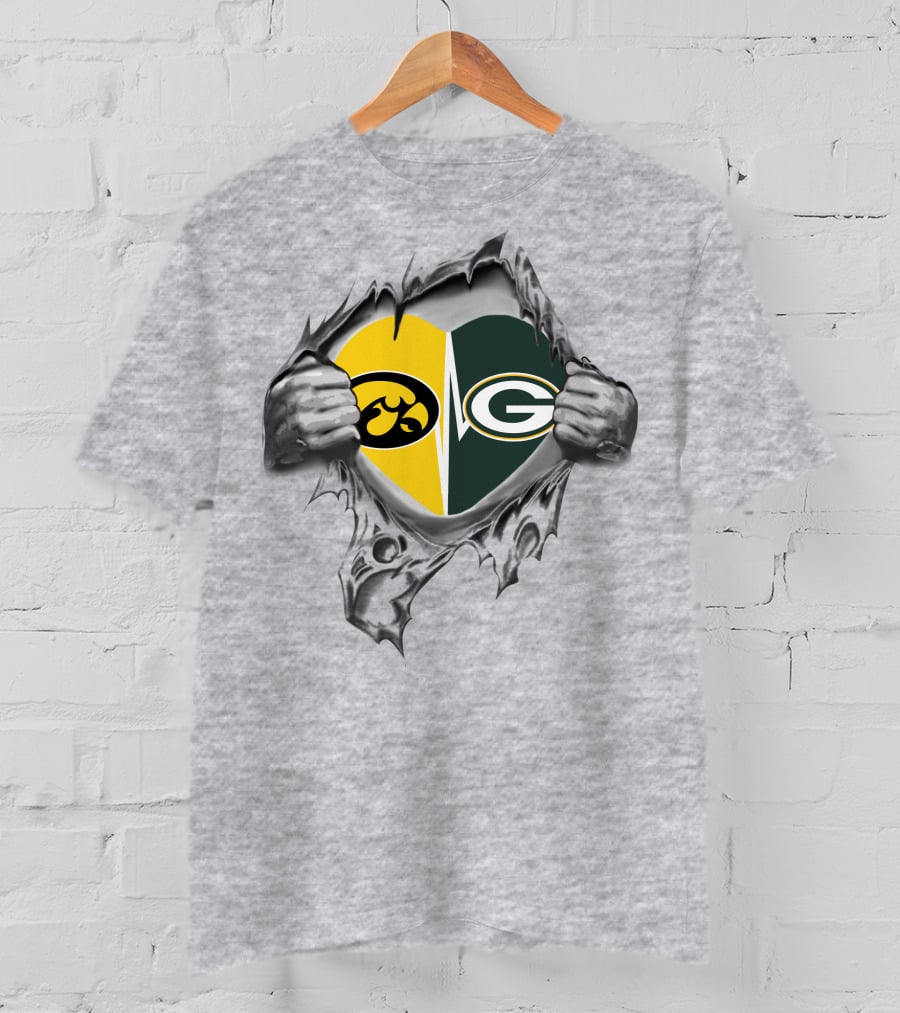 Iowa Hawkeyes Packers Rivalry Heart T-Shirt