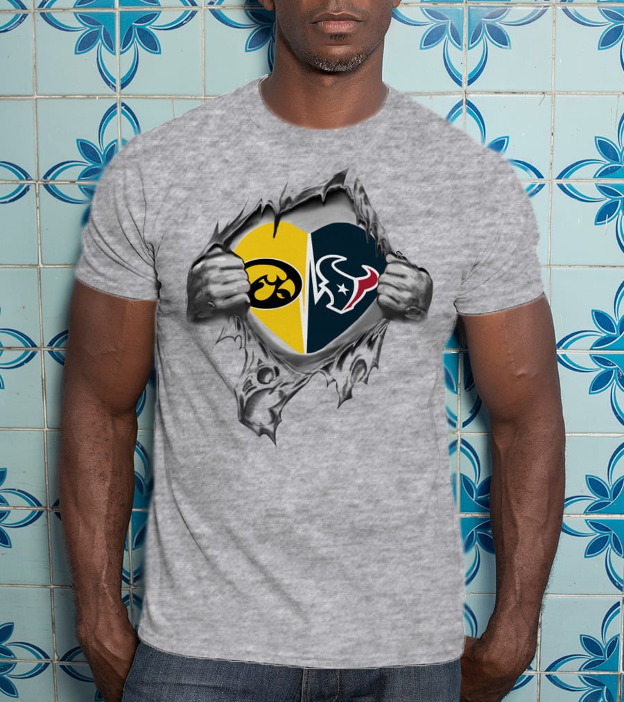 Iowa Hawkeyes Texans Heart Logo Faceoff T-Shirt