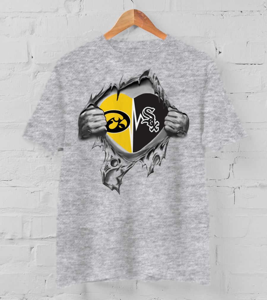 Iowa Hawkeyes Chicago White Sox Heart Split Fan Loyalty T-Shirt