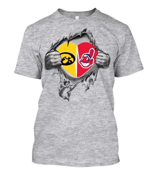 Iowa Hawkeyes Cleveland Indians Heart Logo Showdown T-Shirt