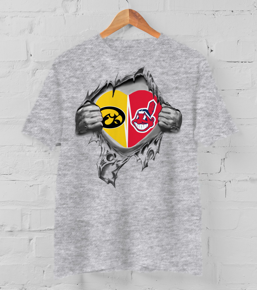 Iowa Hawkeyes Cleveland Indians Heart Logo Showdown T-Shirt